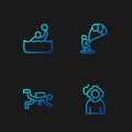 Set line Aqualung, Scuba diver, Water polo and Kitesurfing. Gradient color icons. Vector