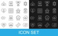 Set line Aquarium with fish, Pet house, Canned food, award symbol, Dog pill, Heart dog, bowl for cat or and icon. Vector