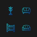 Set line Armchair, Bunk bed, Coat stand and Sofa. Gradient color icons. Vector