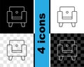 Set line Armchair icon isolated on black and white, transparent background. Vector Royalty Free Stock Photo