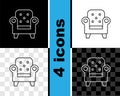 Set line Armchair icon isolated on black and white, transparent background. Vector Royalty Free Stock Photo