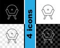 Set line Armchair icon isolated on black and white, transparent background. Vector Royalty Free Stock Photo