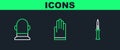Set line Army knife, Buoy and Gloves icon. Vector