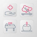 Set line Aroma candle, Acupuncture therapy, Scented spa stick and Cross hospital medical icon. Vector Royalty Free Stock Photo