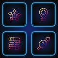 Set line Arrow, Graph, chart, diagram, Many ways directional arrow and Location. Gradient color icons. Vector Royalty Free Stock Photo