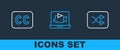 Set line Arrow shuffle, Subtitles and Online play video icon. Vector Royalty Free Stock Photo