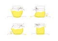 Set line art glass canning jars for honey, autumn and winter preservation. Preserved food, jars with yellow spots,hearts