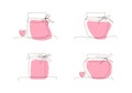 Set line art glass canning jars for jam, autumn and winter preservation. Preserved food, jars with pink spots, hearts