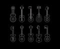 Set of Line Art Guitar Silhouettes Royalty Free Stock Photo