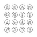 Set of line art icons on the oil industry in a round frame Royalty Free Stock Photo