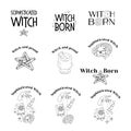 Set of line art witchcraft and magic items and scenes. Witchy mystical clipart.