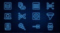 Set line Artificial intelligence AI, Funnel or filter, Binary code, Neural network, Processor CPU, Server, Data Royalty Free Stock Photo