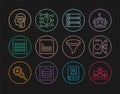 Set line Artificial intelligence AI, Neural network, Server, Data, Web developer programming code, Binary, Humanoid Royalty Free Stock Photo