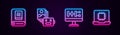 Set line Artificial intelligence AI, robot, Algorithm and Processor CPU. Glowing neon icon. Vector Royalty Free Stock Photo