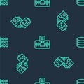 Set line Artificial intelligence AI, robot and Binary code on seamless pattern. Vector Royalty Free Stock Photo