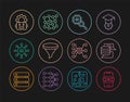 Set line Artificial intelligence AI, Server, Data, Processor CPU, Funnel filter, Neural network, Robot setting, and icon Royalty Free Stock Photo