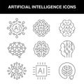 A set of line artificial intelligence icons
