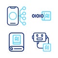 Set line Artificial intelligence robot, AI, Binary code and Neural network icon. Vector Royalty Free Stock Photo