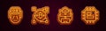 Set line Artificial intelligence robot, Blockchain technology Bitcoin, Cloud database and Processor CPU. Glowing neon Royalty Free Stock Photo