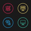 Set line Artificial intelligence robot, Computer monitor, Algorithm and Neural network icon. Vector Royalty Free Stock Photo