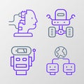 Set line Artificial intelligence, Robot low battery charge, Mars rover and for maintenance icon. Vector