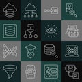 Set line Artificial intelligence robot, Neural network, Chat, Binary code, Algorithm, Server, Data, Cloud database and Royalty Free Stock Photo