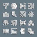 Set line Artificial intelligence robot, Server, Data, Neural network, Photo retouching, AI, Funnel filter and Computer Royalty Free Stock Photo