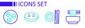 Set line Asian noodles in bowl, Food chopsticks with plate, Homemade pie and Sushi icon. Vector