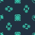 Set line ASIC Miner, Cryptocurrency exchange and Bitcoin think on seamless pattern. Vector