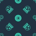 Set line Astrology horoscope circle, Magic ball and Aries zodiac on seamless pattern. Vector Royalty Free Stock Photo