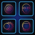 Set line Astronaut helmet, Eclipse of the sun, Black hole and Alien. Gradient color icons. Vector