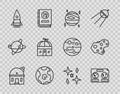 Set line Astronomical observatory, Celestial map of the night sky, Planet Venus, Earth globe, Rocket ship, and Asteroid Royalty Free Stock Photo