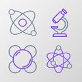 Set line Atom, Molecule, Microscope and icon. Vector Royalty Free Stock Photo