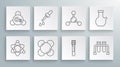 Set line Atom, Pipette, Molecule, Test tube, and Ozone icon. Vector