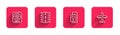 Set line Attitude indicator, Airport runway, Passport with ticket and Plane with long shadow. Red square button. Vector