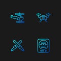 Set line Attitude indicator, Marshalling wands, Helicopter and Drone flying. Gradient color icons. Vector