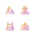 Set line Attraction carousel, Bungee, Kid slide and Ferris wheel. Gradient color icons. Vector