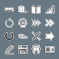 Set line Audio book, Arrow, Open, Refresh, Ruler and icon. Vector Royalty Free Stock Photo