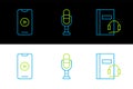 Set line Audio book, Online play video and Microphone icon. Vector