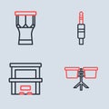 Set line Audio jack, Piano, Bongo drum and African percussion icon. Vector Royalty Free Stock Photo