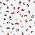 Set line Augmented reality AR, Virtual glasses, 360 degree view and Gamepad on seamless pattern. Vector