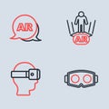 Set line Augmented reality AR, Virtual glasses, and icon. Vector