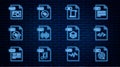 Set line AVI file document, HTML, JS, WAV, MP3, BMP, PSD and WMA icon. Vector Royalty Free Stock Photo