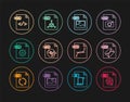 Set line AVI file document, MSG, TIFF, MP3, DLL, HTML, SVG and OBJ icon. Vector Royalty Free Stock Photo