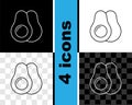 Set line Avocado fruit icon isolated on black and white, transparent background. Vector Royalty Free Stock Photo