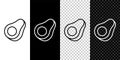 Set line Avocado fruit icon isolated on black and white, transparent background. Vector Royalty Free Stock Photo