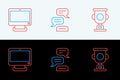 Set line Award cup, Computer monitor and Speech bubble chat icon. Vector Royalty Free Stock Photo