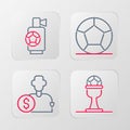 Set line Award cup and football ball, Buy player, Soccer and Air horn icon. Vector Royalty Free Stock Photo