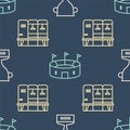 Set line Award cup, Locker or changing room and Hockey stadium on seamless pattern. Vector