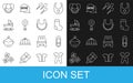 Set line Baby clothes, pin, socks, Sperm, Rattle baby toy, stroller, dummy pacifier and bib icon. Vector Royalty Free Stock Photo